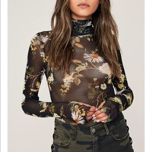 Afrm Zadie Power Mesh Turtleneck Top 